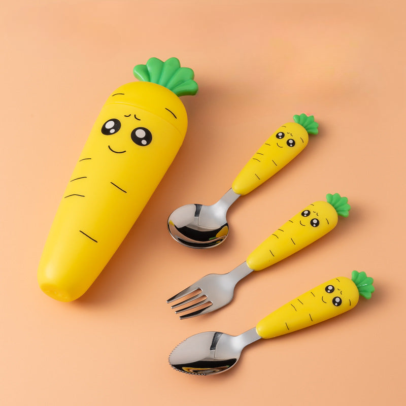 Wholesale Stainless Steel Baby Carrot Cute Short Spoon Fork Cutlery Set